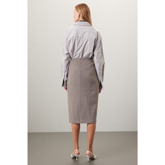 Marina Moscone Collective Gray Wool Slit Pencil Midi Skirt Size 12 - Picture 3 of 14